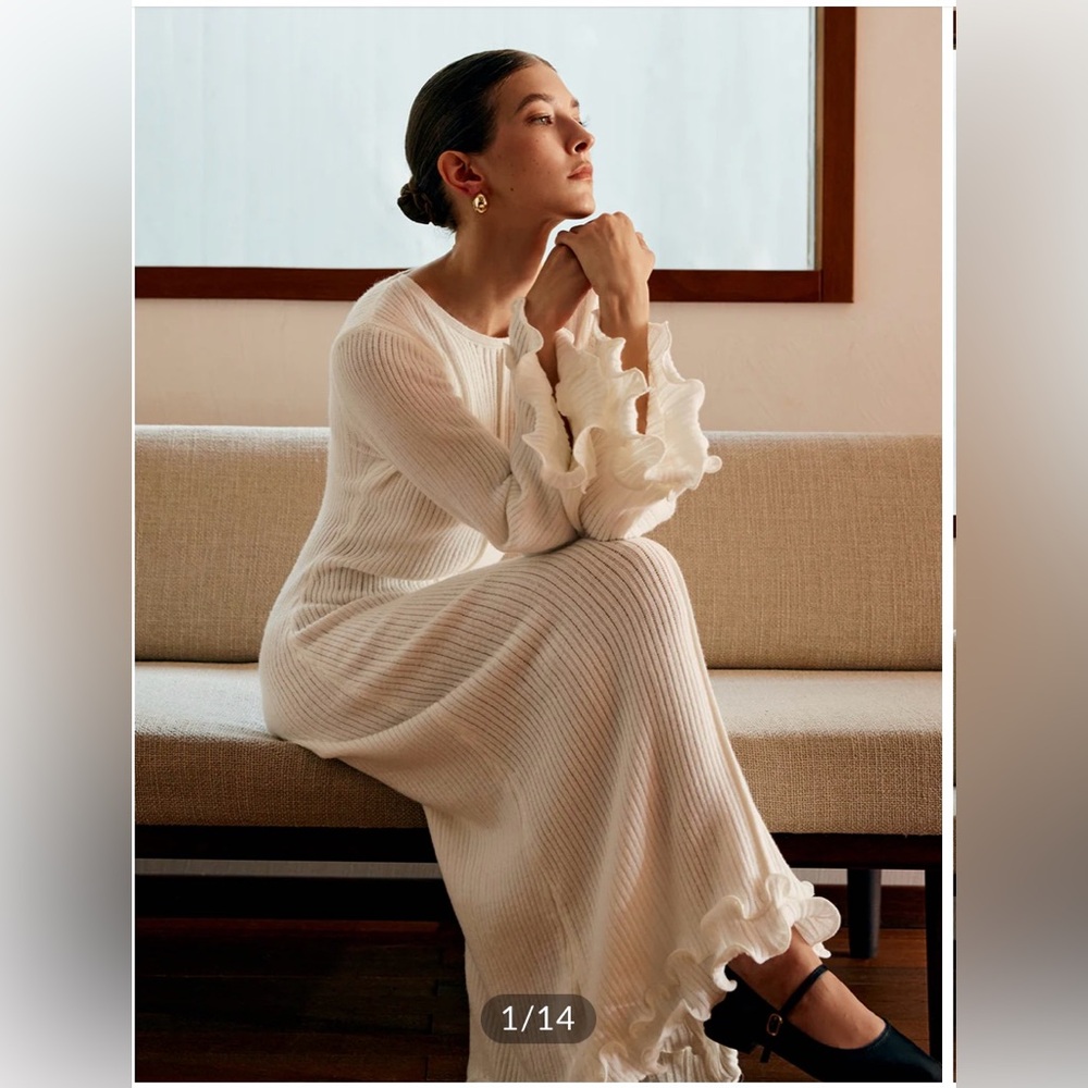 Commense Piping Ruffle Drawstring Knit Dress